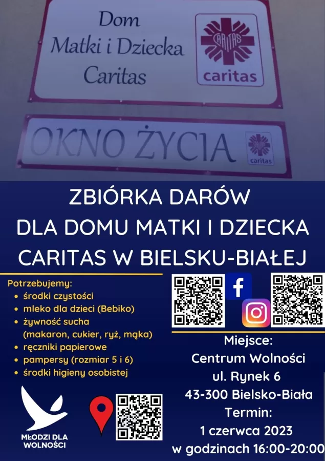 Przeprowadzą zbiórkę darów na rzecz Domu Matki i Dziecka Caritas