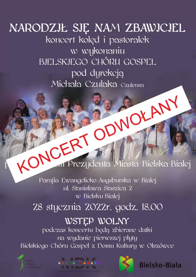 Koncert kolęd i pastorałek Bielskiego Chóru Gospel - odwołany