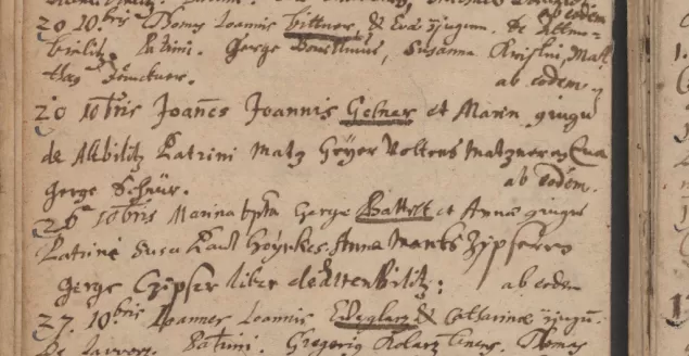 Fragment ksiąg metrykalnych z lat 1665 - 1685