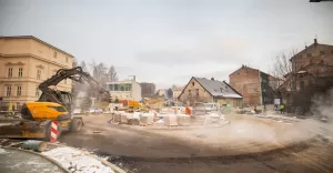 Budowa ronda u zbiegu Cieszyńskiej i Lompy na ukończeniu