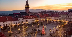 Rynek ZWM o zachodzie Słońca w Nowym Roku