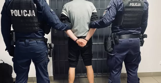 26-letni wandal doprowadzany do policyjnego aresztu
