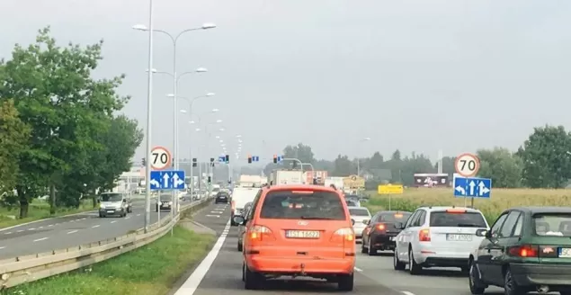 Zakorkowany wjazd do Pszczyny od strony Bielska