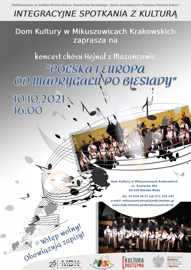 Koncert "Polska i Europa od madrygału do biesiady" w DK "Mikra"