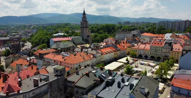 Centrum Bielska-Białej z lotu ptaka - czerwiec 2021