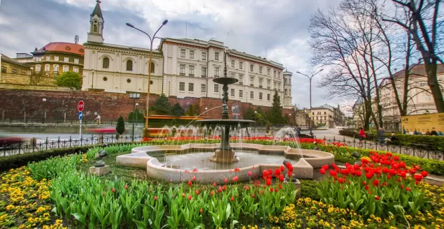 Tulipany pod Teatrem Polskim