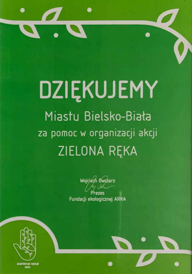 Statuetka Zielona Ręka dla miasta za wsparcie akcji ekologicznych