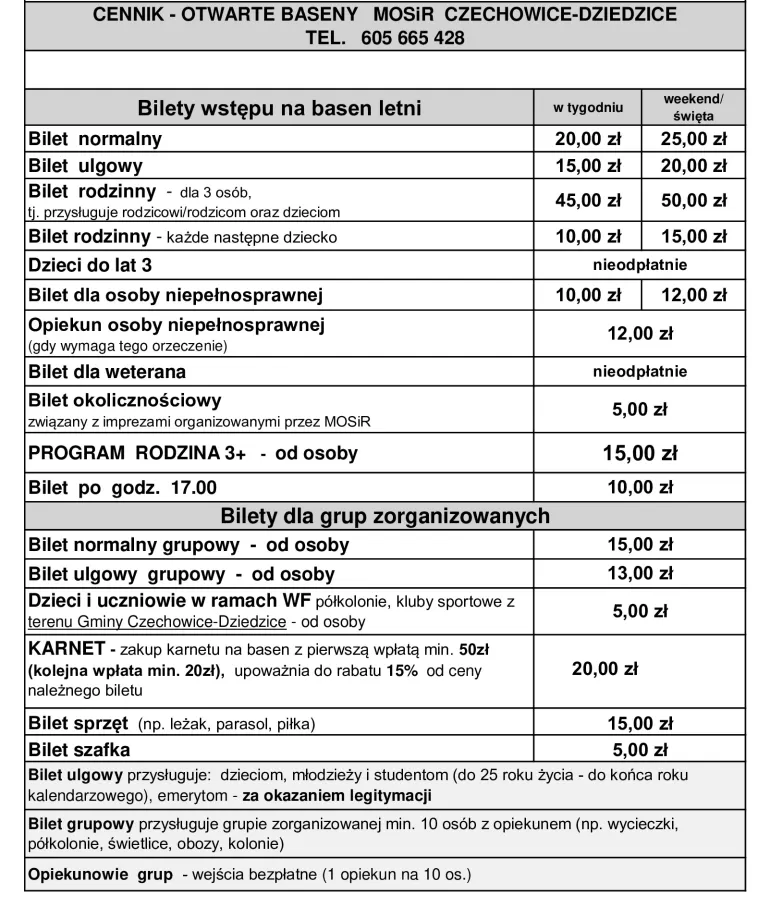 cennik basen letni do zarzadzenia 2024