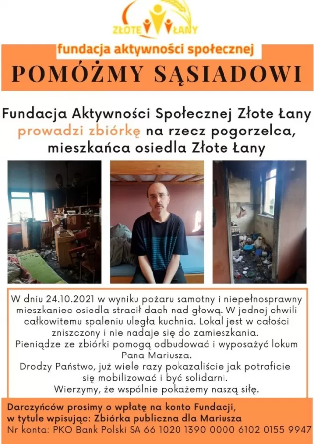 Złote Łany: chcą pomóc sąsiadowi. Został pozbawiony dachu nad głową