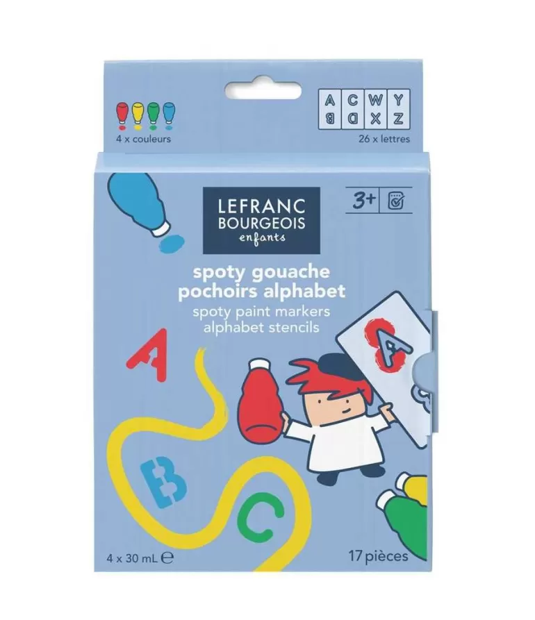 zestaw farb dla dzieci spoty gouache alphabet lefranc bourgeois 4 x 70 ml