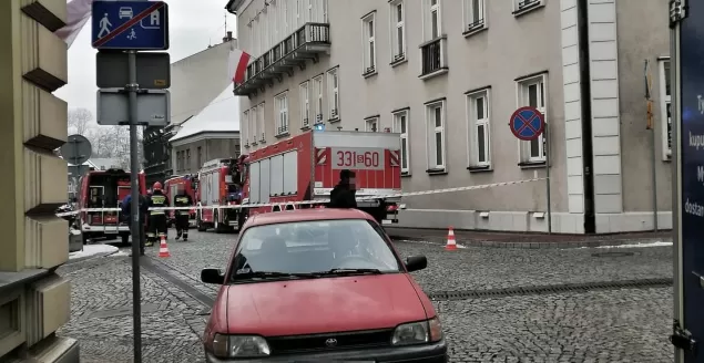 Akcja straży pożarnej w sądzie przy ulicy Cieszyńs