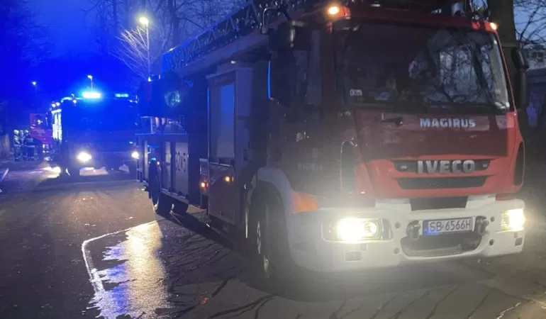 Pożar budynku gospodarczego przy ul. Cieszyńskiej. Sześć zastępów walczyło z ogniem przez kilka godzin