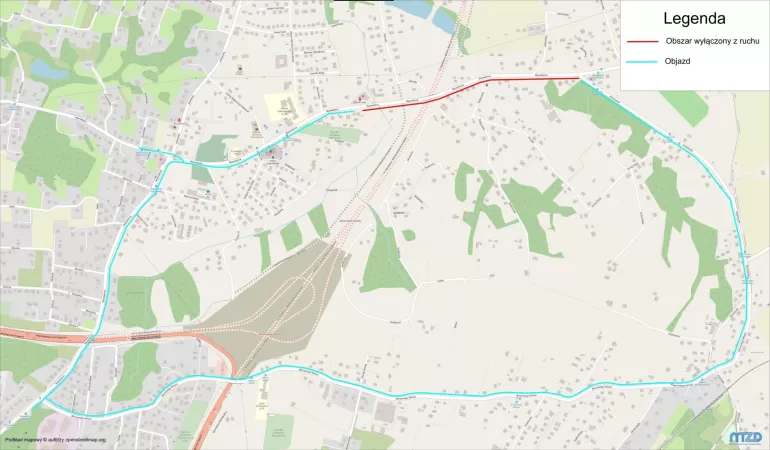 Zmiana organizacji ruchu na ul. Wyzwolenia w związku z budową drogi S1, mapa MZD