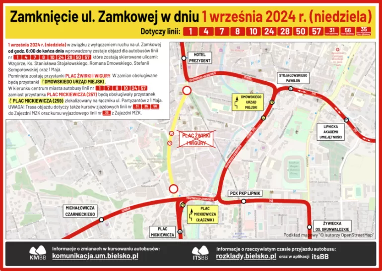 Zamknięcie ul. Zamkowej 1 września - informacja dla pasażerów MZK