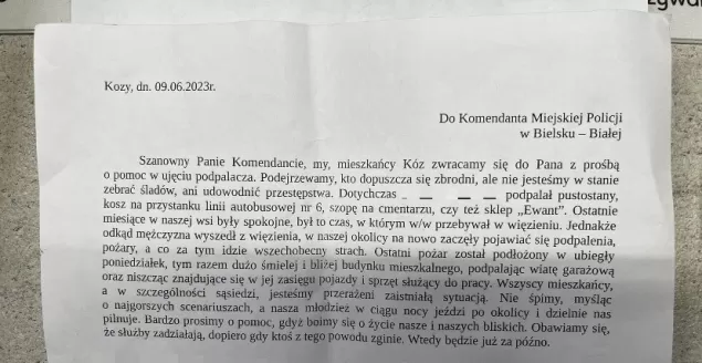 List otwarty mieszkańców Kóz do Komendanta Miejskiego Policji w Bielsku-Białej