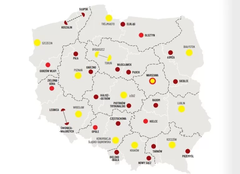 Mapa Polski z podziałem na dwanaście województw - koncepcja dr Łukasza zaborowskiego z Instytutu Sobieskiego